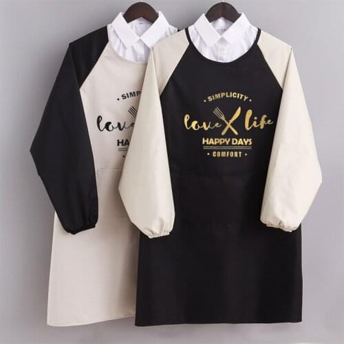 Waterproof and oilproof kitchen cooking apron women long sleeves