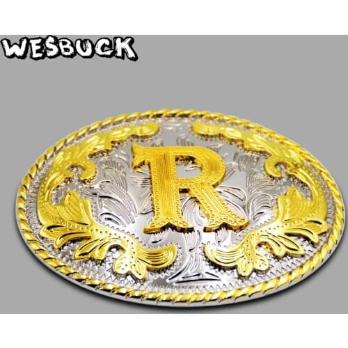 WesBuck Brand New Style Western Men Golden Initial Letter R Belt Buckle With Oval Metal Cowboy Belt Head Jewelry