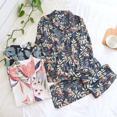 210 Summer Viscose Women Long-Sleeved Trousers Two-Piece Suit Womens Cotton Loose Printed Home Wear Casual Fashion Pajamas