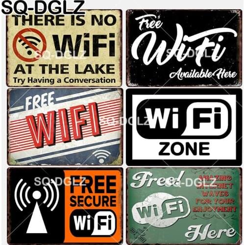 [SQ-DGLZ] New Wi-Fi Zone Tin Sign Wall Decor Free WiFi Available Here Metal Crafts Painting Plaques There Is No WiFi Art Poster