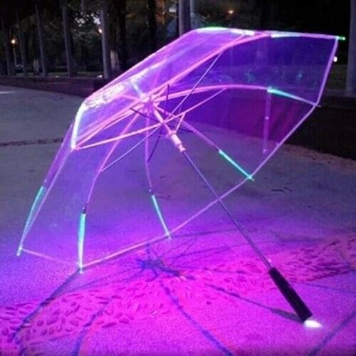 Dropship Umbrella With LED Features 8 Rib Light Transparent With Flashlight Handle