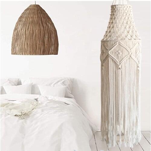 110cm Long tassel Nordic Style Hand-woven Homestay Home Wall Hanging Bedroom White Chandelier Lampshade Boho Home Decoration
