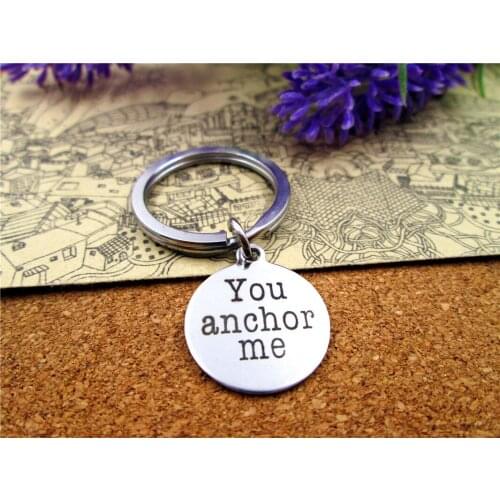 3pcs/lot 28mm stainless steel keyring with 20mm stainless steel circle "you anchor me" charms keyring