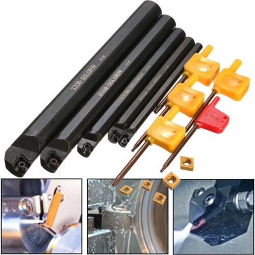 5pcs 7/10/12/16/20mm Carbide SCLCR09 Turning Tool Boring Bar Holder + Wrenches+ Inserts For Boring / Facing Cuts For CCMT