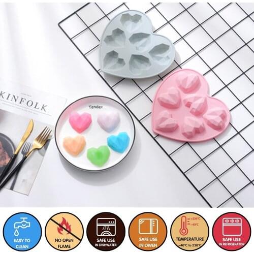 6/9/10 Cavity 3D Diamond Love Heart Silicone Soap Molds Fondant Moulds for Chocolate Cake DIY Dessert Decoration Baking Tools