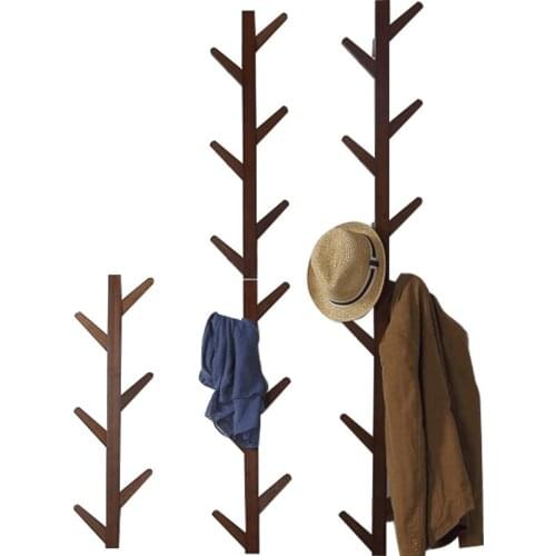 Bamboo Wooden Hanging Coat Rack Wall Hook Clothes Hanger Living Room Bedroom Organizer Wall Shelf Decoration Hanger 6/8/10 Hooks