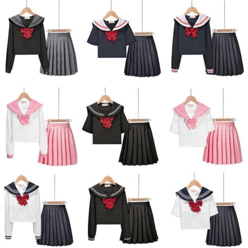 White Black Pink Sailor JK Skirt Set Schoolgirl Uniform Japanese School Uniforms Student Clothes Anime Cosplay Short/long Sleeve