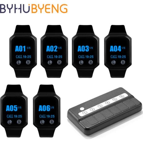 BYHUBYENG 1 Call 6 Home Alarm System Restaurant Equipments Touchable Buttons Watch Receiver Buzzer Emergency Service De Table