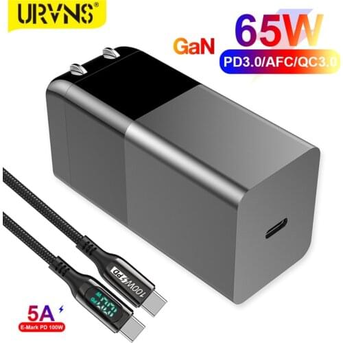 URVNS GaN 65W Fast Charger, PD65W USB C Charger with Foldable Plug for MacBook Pro/Air, Surface Pro, iPhone, Samsung, Xiaomi