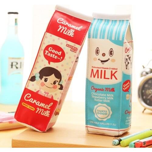 Cartoon Morning Milk PU Leather Pencil Case Stationery Storage Organizer Bag School Office Supply Escolar New Simulation Of Milk