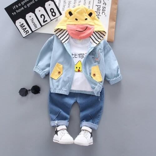 Autumn Children Clothes Baby Boy Cotton 3D Cartoon Shirts Jacket Jeans 3Pcs/sets Infant Outfit Kids Fashion Toddler Tracksuits