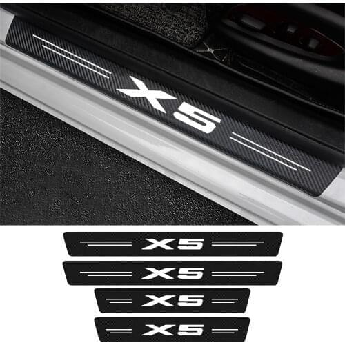For BMW X5 E53 E70 F15 G05 Styling 4Pcs Car Stickers Carbon Leather Fiber Sill Plate Fiber Car Door Threshold Sill Protection