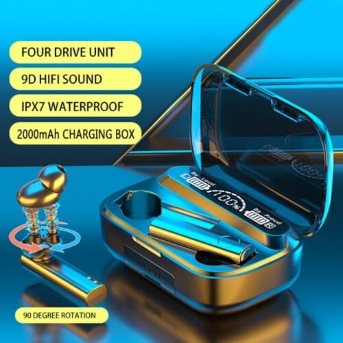 Double Speaker TWS Wireless Bluetooth 5.1 Earphone 9D Bass Stereo Earbuds Handsfree Headset With Mic 2000mah Charing Case