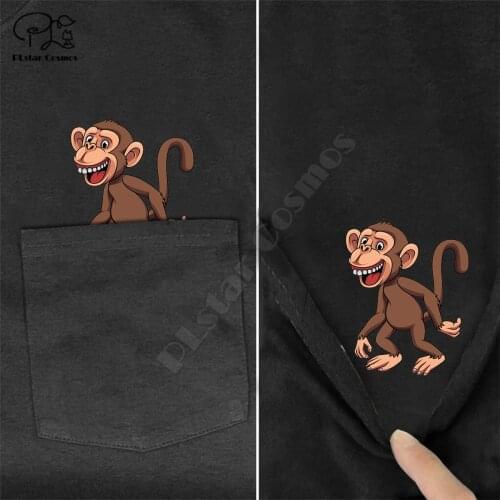 PLstar Cosmos T Shirt Fashion summer pocket monkey printed t-shirt men for women shirts tops funny cotton tees drop shipping