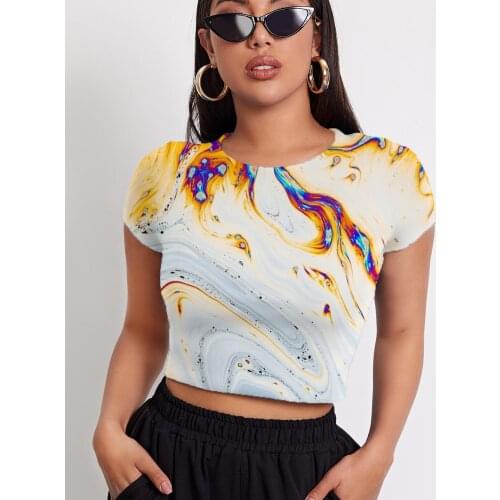 3d Tshirt Dizziness T shirt Women Tie Dye Navel Bare Colorful Tshirt Printed Harajuku Funny T shirts Short Sleeve Hip Hop Short