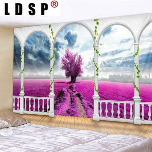 LDSP Tapestry Red Green Meadow Flower Landscape Wall Hanging Wall Covering Rugs Background Cloth Beach Mat Blanket Art Decor