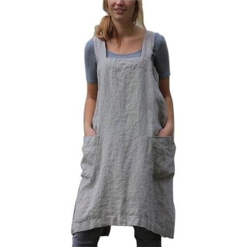 Cotton Linen Kitchen Aprons for Women Men Japan Style Solid Bandage Household Cleaning Tool Kitchen Cooking Aprons Plus Size