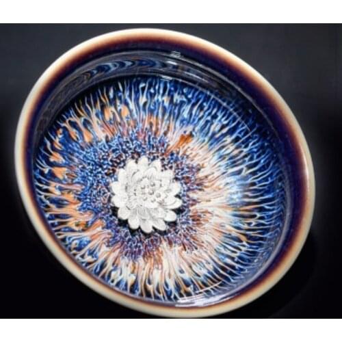 Inlaid Silver Jianzhan Teacup, Master Cup, Single Cup, Sterling Silver Kungfu Tea Set, Tea Cup, Tianmu Teazhan Kiln, Zodiac