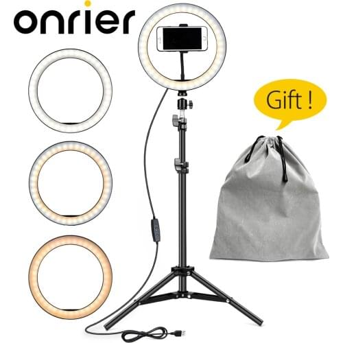 Onrier 10" LED Dimmable Ring Light with Tripod Stand Bundle for iPhone/Android Smartphones for YouTube Interview Video Recording