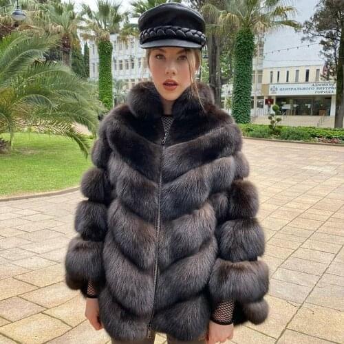 Best Selling Bat Type Fur Coat Women Winter Warm Real Fox Fur Jacket Furry Overcoat Stand Collar Custom Size