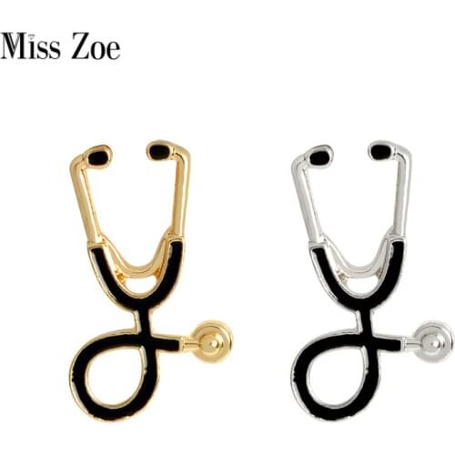 Miss Zoe Stethoscope Brooch Pins Black Collar Corsage Gift for Doctors Nurse Physicians Medical Student Graduation