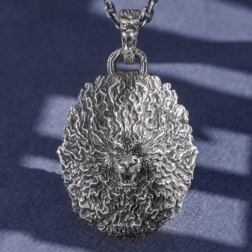 999 solid Sterling Silver Mens Lion head Handmade high details retro collection pendant charm jewelry A5182