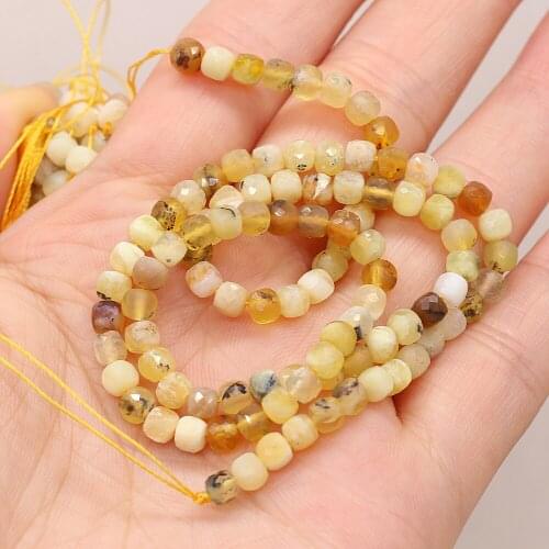 New Beaded Natural Semi-Precious Stones Faceted Irregular Square Yellow Opal Beads for Jewelry Making DIY Bracelet Ms Gift 4x4mm