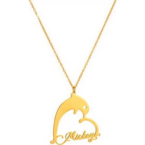 Dolphin Heart Charm Custom Name Necklace Stainless Steel Jewelry Personalized Nameplate Necklaces Bridesmaid Gift Animal Kolye