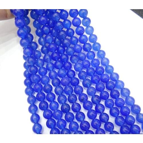 Wholesale blue Agates Round Gem Loose Strand Beads 15" Strand 6 8 10 12MM Pick Size For Jewelry Making