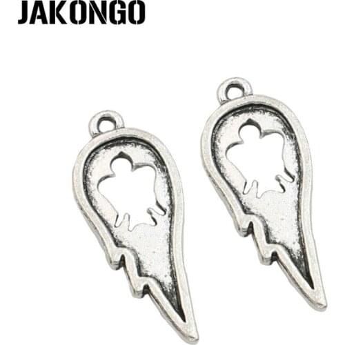 JAKONGO Antique Silver Plated Angel Wings Charms Pendant for Jewelry Making Bracelet Earrings Accessories DIY 25x10mm 20PCS/lot