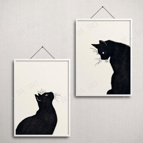 Black Cat Print, Cat Lovers Gift, Cat Nursery Art, Cat Posters, Black Cat Poster, Cat Home Decor, Set of 2 Prints