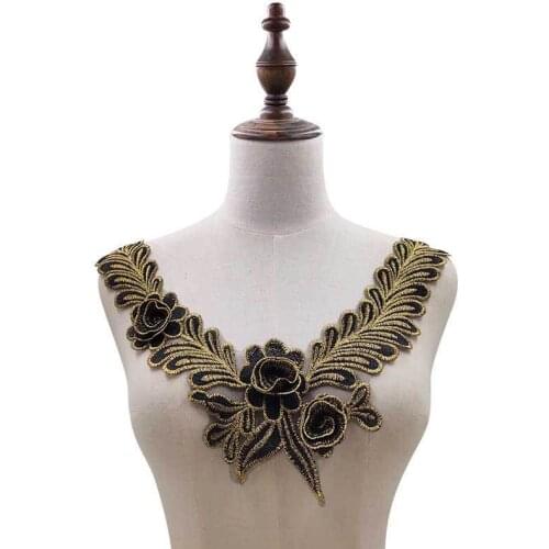 Luxury Glitter Gold Balck 3D Rose Venise Embroidery Fabric Lace Corsage Scrapbooking Dress Applique Guipure Costume Sewing Decor
