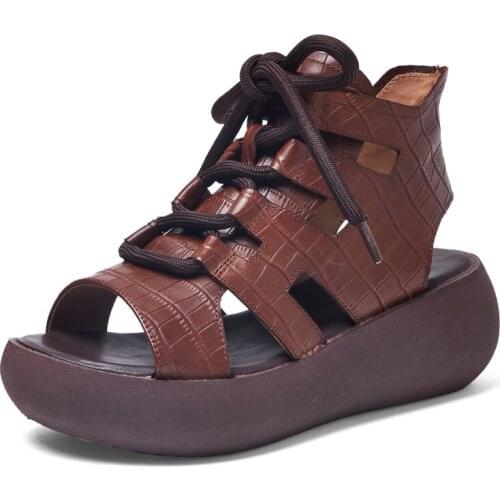 Lady Fashion Genuine Leather Gladiator Sandals Women Comfort Open Toe Shoes 2021 Summer Sports Lace-up Beach Sandalias De Mujer