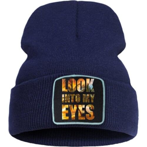 Look Into My Eyes Letter Bonnet Caps Unisex Thick Knitted Cap Fashion Spring Beanie Hats Hot Sale Wool Cotton Skullies Hat