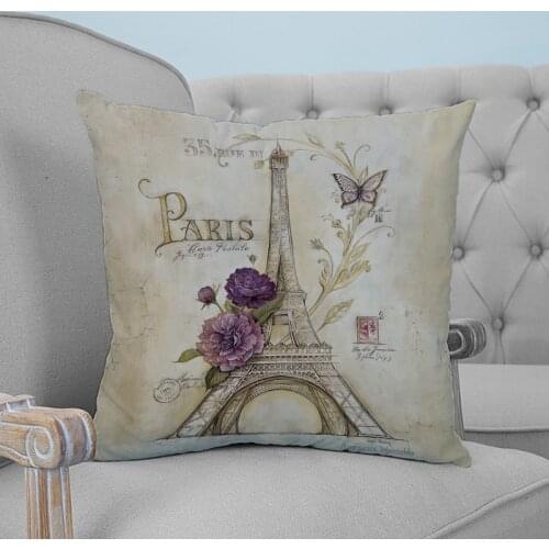 Vintage Paris Tower Butterfly Printed Throw Pillow Case Plush fabric Pillowcase Home Decorative Pillow Hot