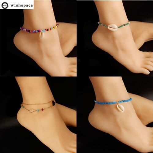 Wishspace new Bohemian glass bead spring and summer women fashion ankle bracelet Beach wind jewelry wholesale