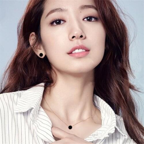 YUN RUO Fashion Brand Rose Gold Color Elegant Simple Black Round Pendant Necklace Woman 316L Stainless Steel Jewelry High Polish