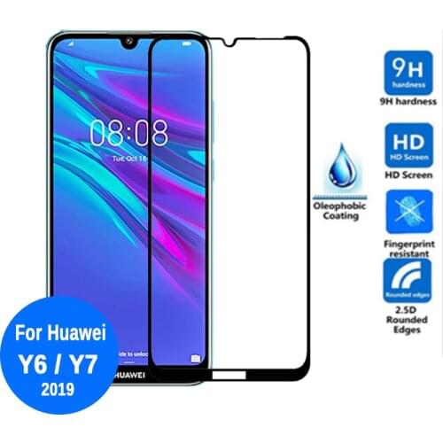 Protective Glass For Huawei Y6 2019 Screen Protector Full Cover Safety Film Tempered Glass On Y6 Prime Y7 Pro Y5 Y9 Y 9 6 7 2019