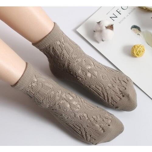5 Pairs/Lot Winter Women Harajuk 90% Cotton Hollow-out Coarse Yarn Crew Socks Femme Beige/Camel Pure Color Tube Meias De Mujer
