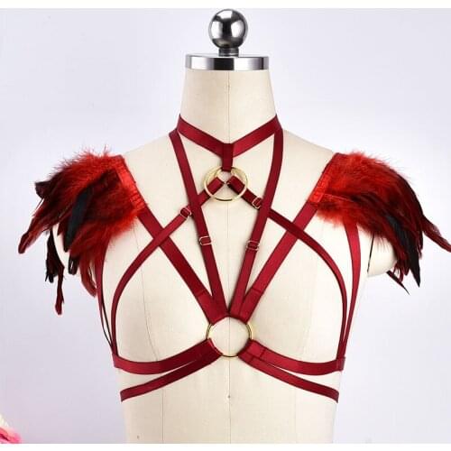 Feather shoulder piece | Festival costume | Adjustable | Women Sexy | Goth | Fetish Body Harness | Bondage Lingerie | Bodysuit