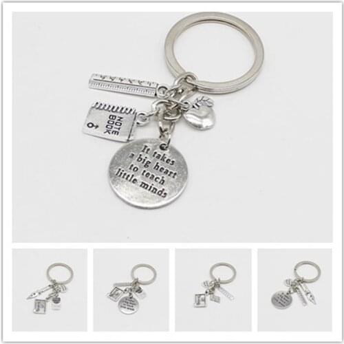 1 pen apple ruler ABC book charm keychain teacher jewelry teachers day gift to teacher keychain