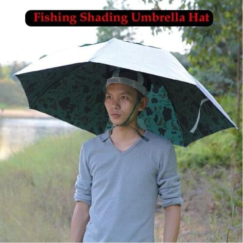 1 Piece Camouflage Three Folding Large Fishing Cap Shading Sun-proof Fish Umbrella Hat Outdoor Sports Wear Open Diameter 100cm