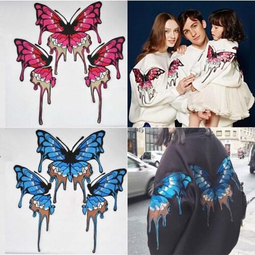 1 Pc Pink/Blue Patch Embroidery Patch Appliques Embroidered Patch For Clothing Butterfly Patches ZC02