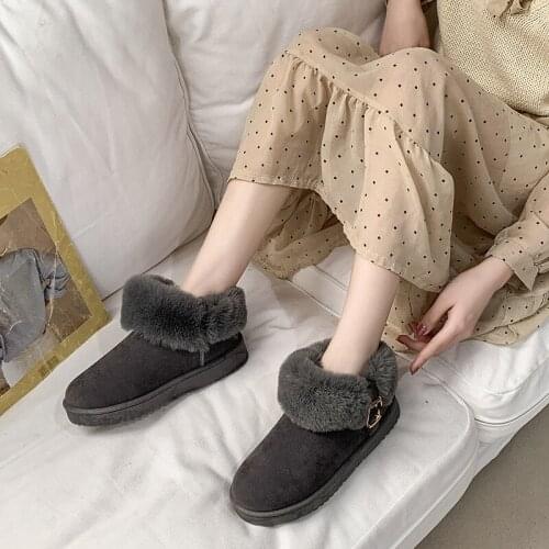 2020 Autumn and Winter New Women Snow Boots Warm Cotton Casual Booties Belt Buckle Cotton Boots Platform Snowboots Female W24-52