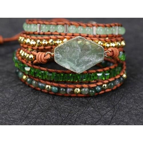 2021 Unique Mixed Natural Stones Green Crystal Charm 5 Strands Wrap Bracelets for women Handmade Boho jewelry gift drop shipping