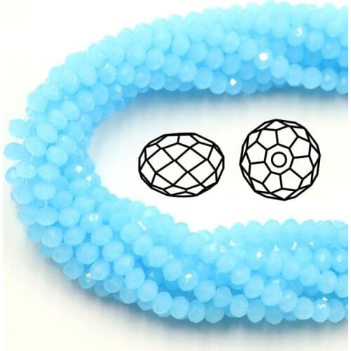 4/6/8mm Sky Blue Yu Rondelle Glass Faceted Beads Crystal Round Loose Spacer Beaded Needlework For DIY Jewelry Making