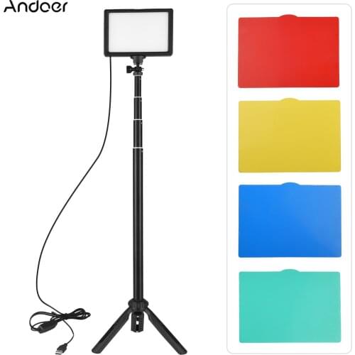 Andoer USB LED Video Light Photography Lighting 3200-5600K 120LEDs 58in Adjustable Height Tripod 5*Filters for Live Streaming