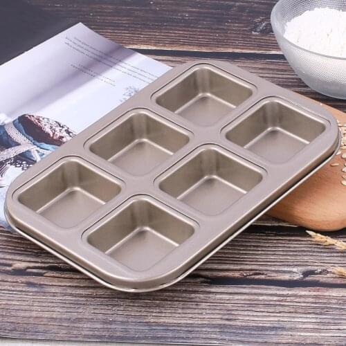 Non-Stick Square Baking Pan 6-Cavity Carbon Steel Bread Cake Fondant Cookie Mold Tart Trays Mould Bakeware Tools