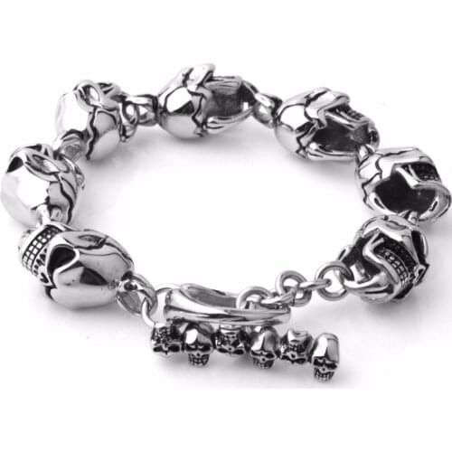 Silver Color/Gold/Black Color Stainless Steel 15mm Mens Skeleton Skull bracelet Ghost Bangle Biker Punk Jewelry