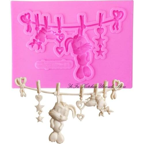 Baby silicone mold rabbit heart Five-pointed star fondant mold cake decorating tools chocolate gumpaste mold T0991